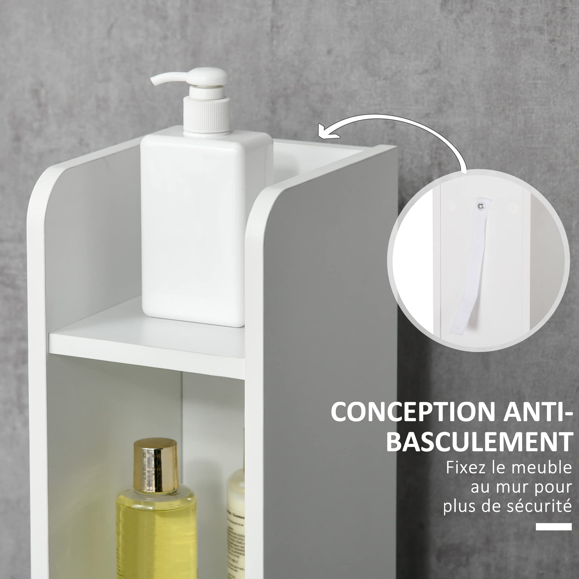 kleankin Meuble Colonne de Salle de Bain Armoire Toilette Haute avec étagères et placards - 15 x 17 x 120 cm - Blanc