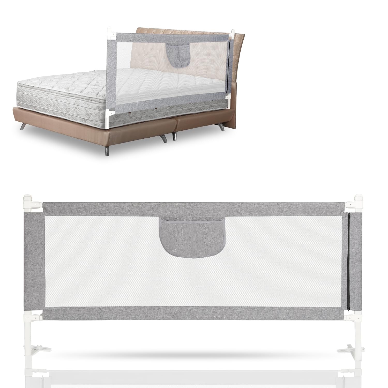 Griglia di protezione per letto per bambini, regolabile in altezza, 60-96 cm, 180 x 80 cm, per lettini, colore: grigio