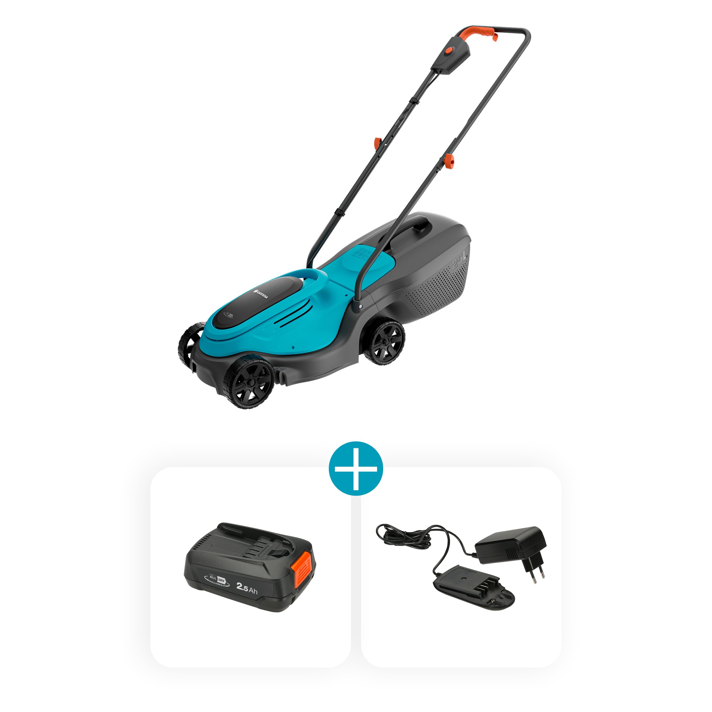 Gardena Akku-Rasenmäher EasyMax 30/18V P4A Ready-to-Use Set: Schneidmesser, Leichtgewicht, Höhenverstellung, Grasauffang, Kabellos (14629-20)