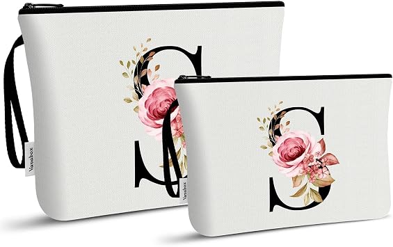 Vavabox 2Pcs Initial Toiletry Bags Set Birthday Gifts for Women S, White