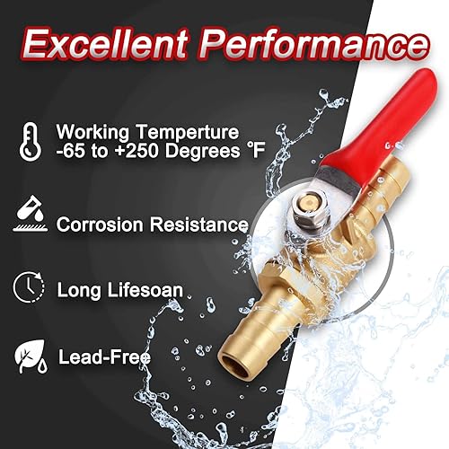 Miniatura 4 de Litorange 2 piezas de interruptor de cierre de válvula de bola de latón sin plomo, manguera de 14 pulgadas de diámetro interior x 14 de pulgada