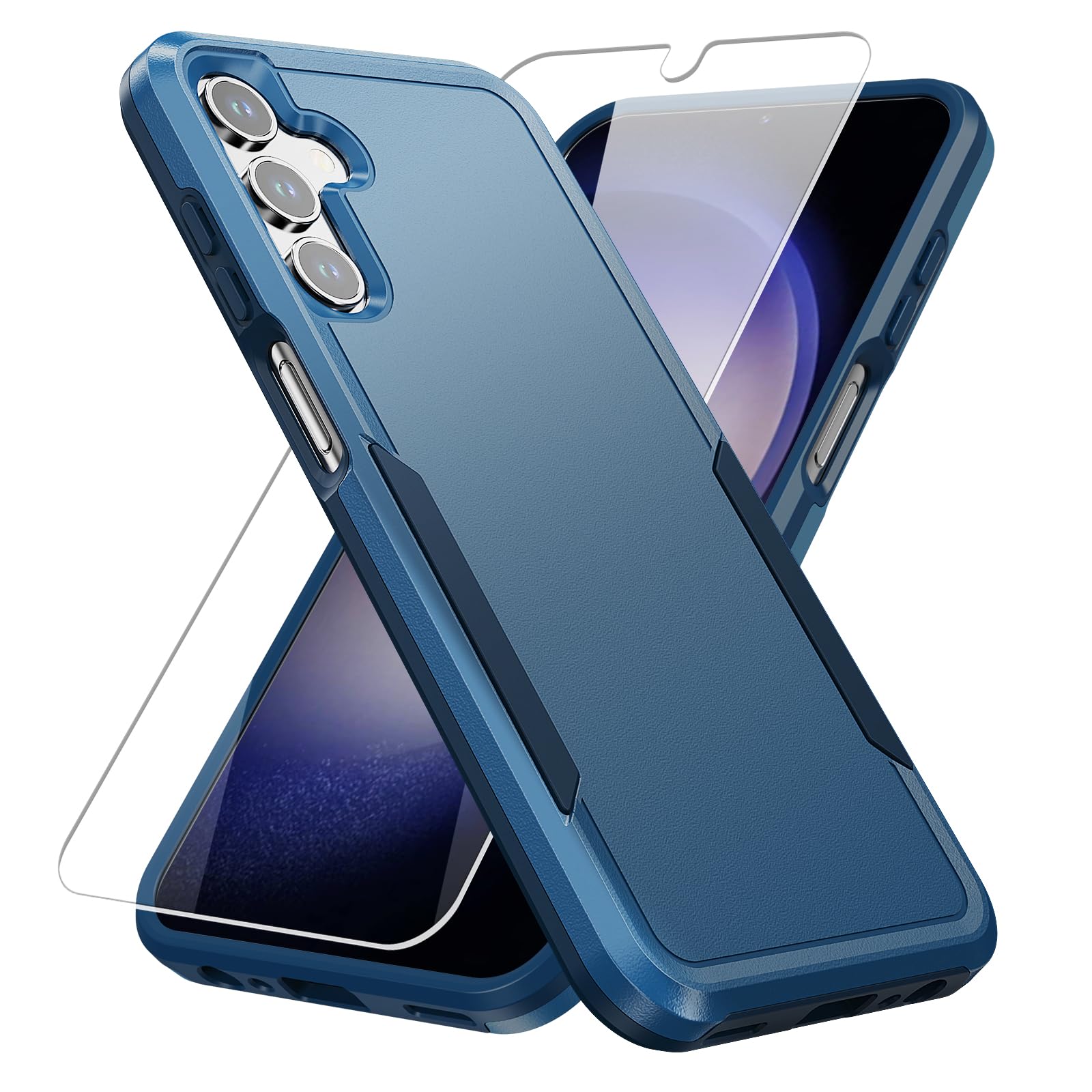 for Galaxy A15 5G Phone Case,with Screen Protector,Heavy-Duty Tough Rugged Shockproof Protective Phone Case for Samsung A15 5G, Blue