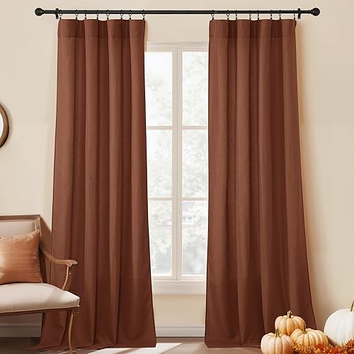RYB HOME Cortinas de lino extralargas de 108 pulgadas de largo, cortinas de lino semitransparentes para privacidad para sala de estar, loft de