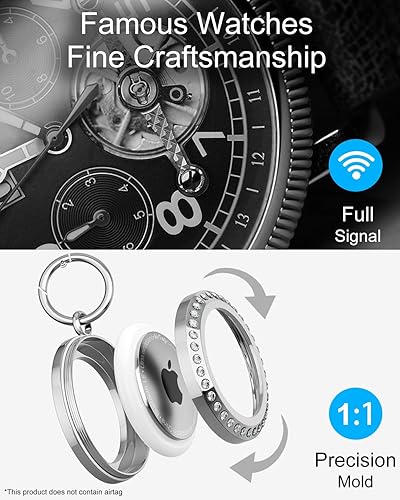 Miniatura 4 de Paquete de 2 soportes para Airtag, funda para Airtag con diamantes de imitación de aleación de titanio, soporte para AirTag con diamantes