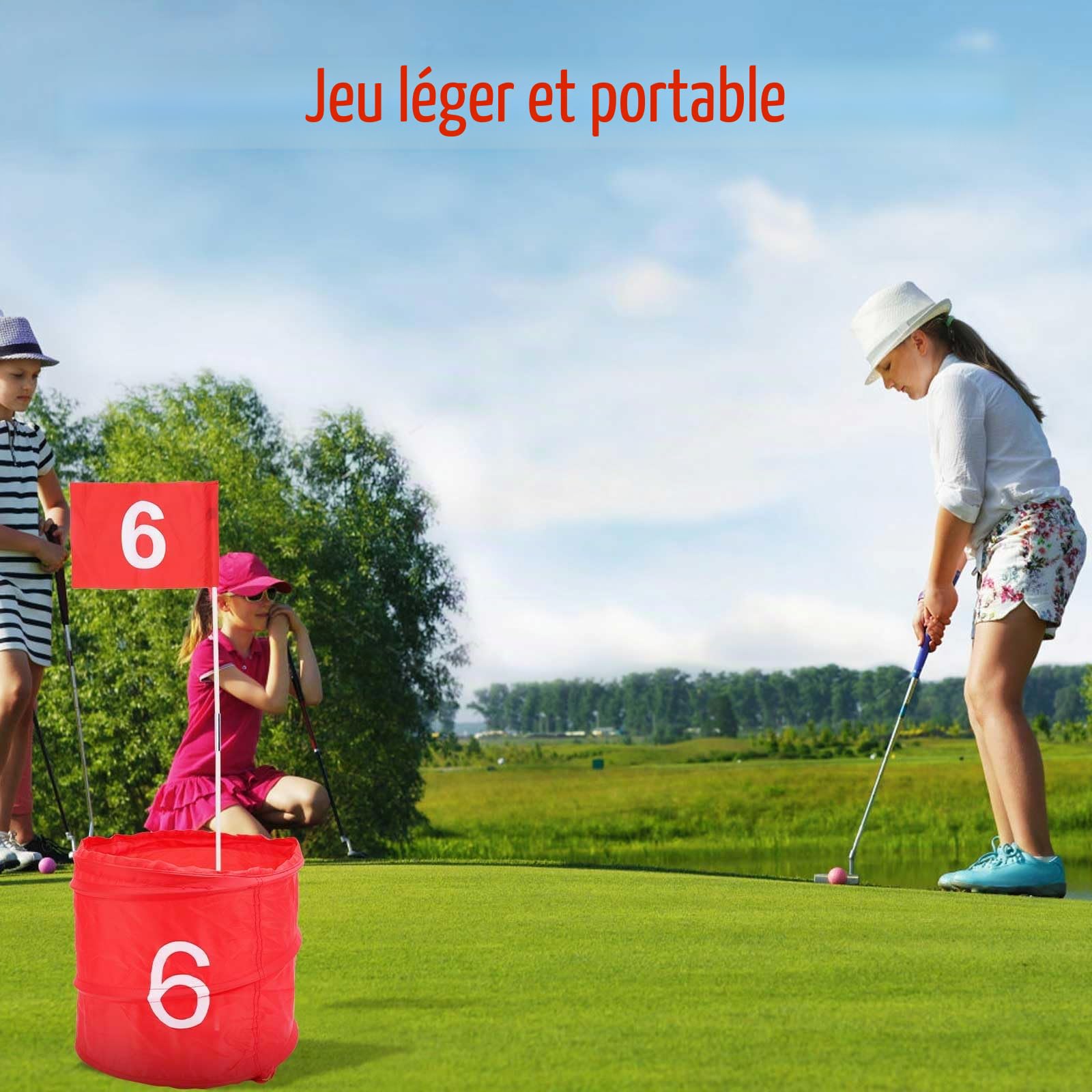 Jeu de Golf dans la Cour, Jeux de Golf dans Un Seau à 6 Trous Jeu de Golf dans la Cour Jeu d'Entraînement au Golf pour Adultes Enfants Pelouse Plage Cour Camping Parc
