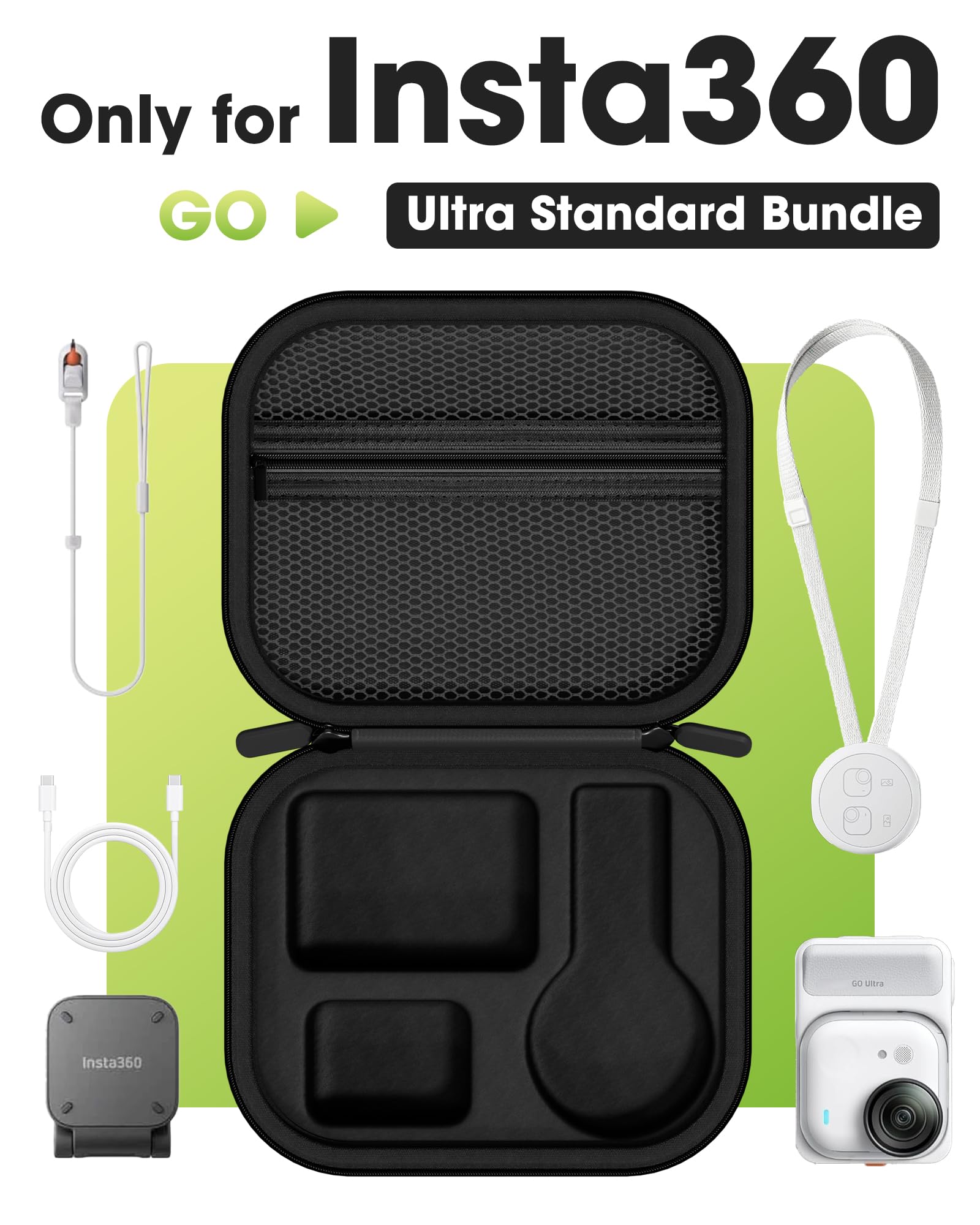 ProCase Custodia da Trasporto per Insta 360 Go Ultra Pacchetto Standard, Borsa di Viaggio Protettiva con Cinturino per Go Ultra Action Camera Accessori -Nero