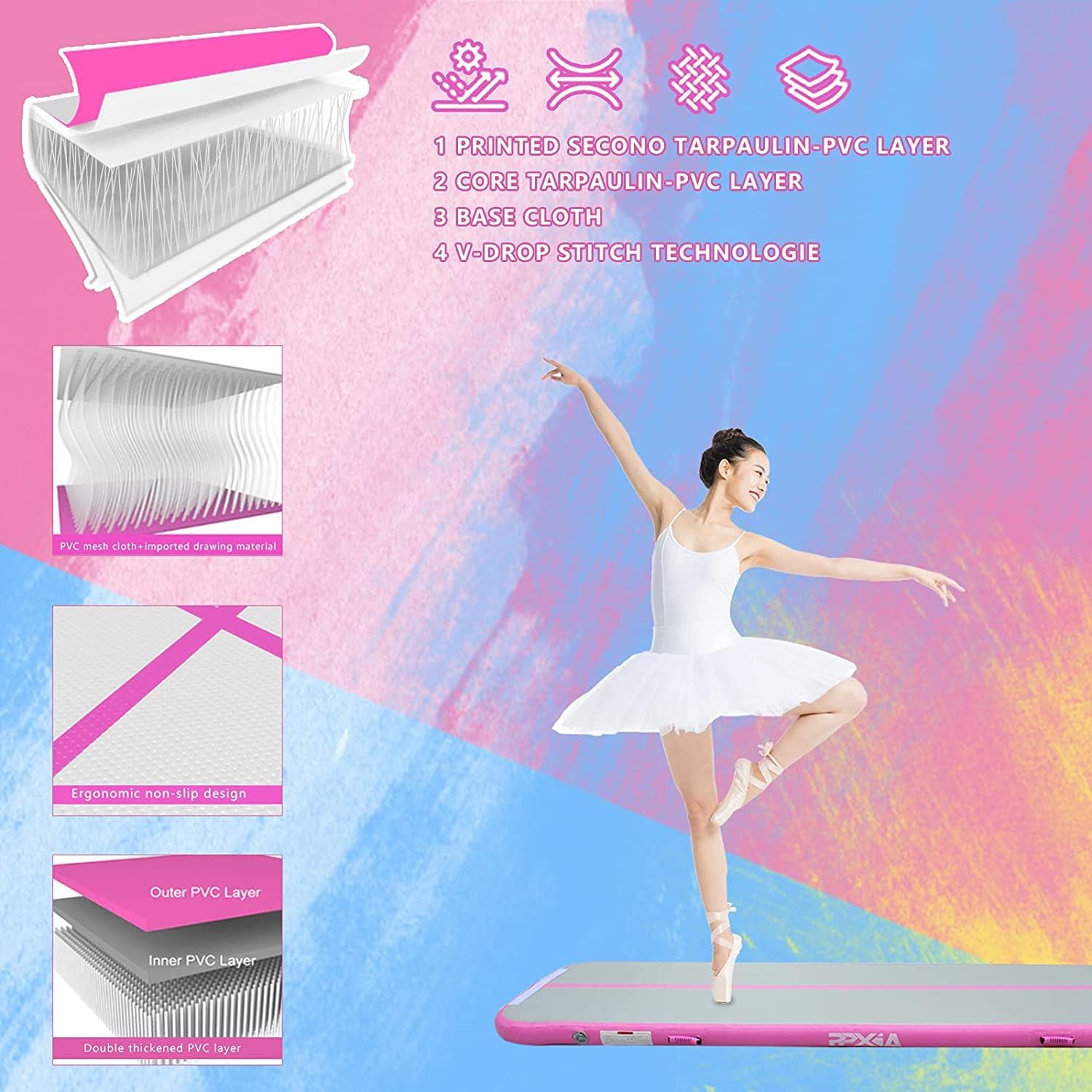 Gymnastics Mat Inflatable Tumbling Mat 4 inches Thickness Air Floor Tumble Air Tumbling Mat Set with Pump for Training Cheerleading Home Use Beach Park and Water Use