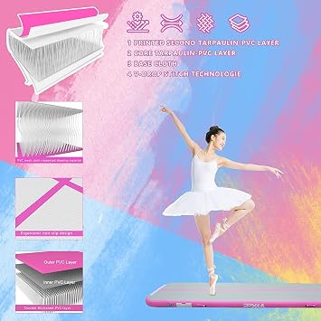 Gymnastics Mat Inflatable Tumbling Mat 4 inches Thickness Air Floor Tumble Air Tumbling Mat Set with Pump for Training Cheerleading Home Use Beach Park and Water Use