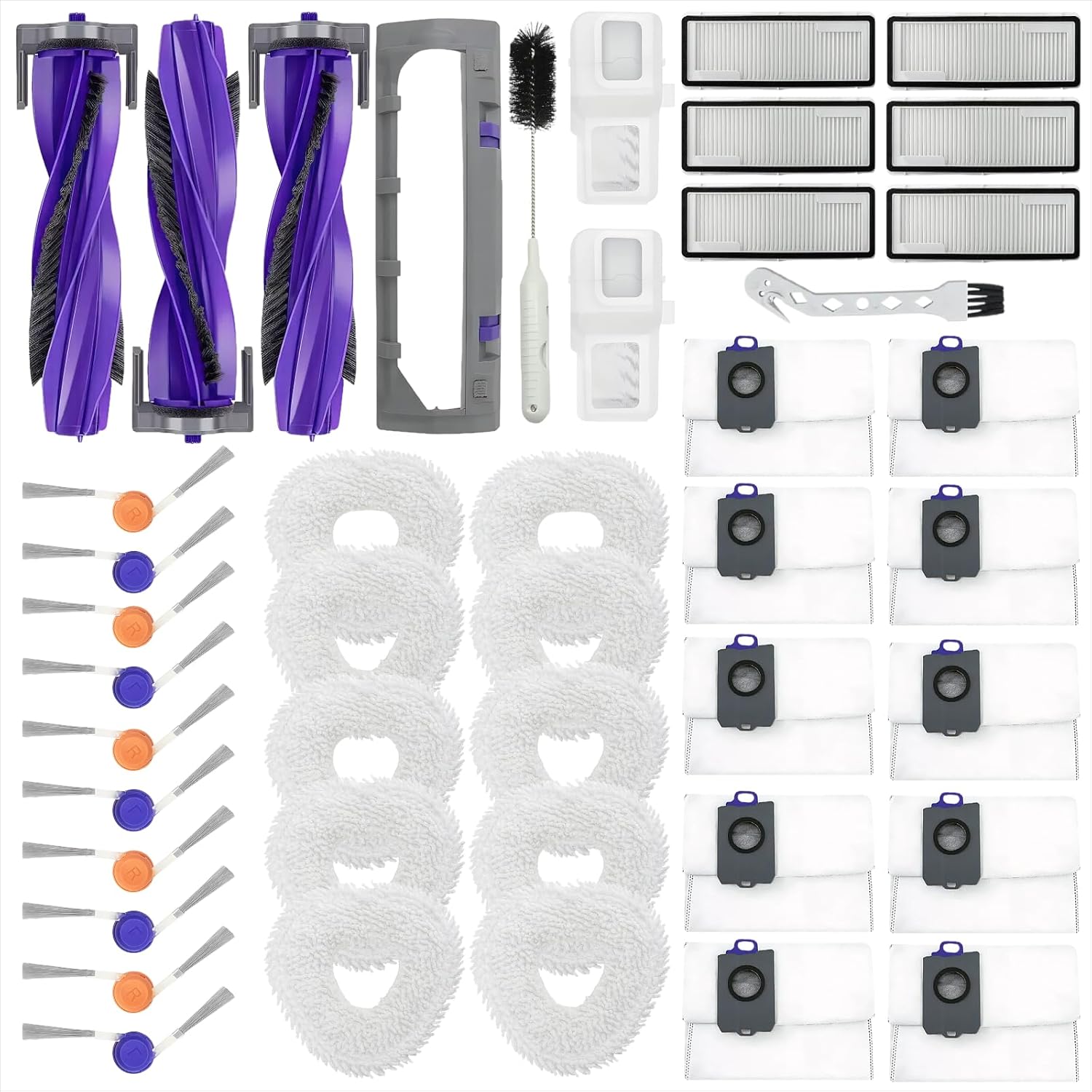 39 Pcs Accessories kit for Narwal Freo Z10 Ultra/Freo Z10 Robot Vacuum Cleaner, 3 Main Roller Brush, 1 Main Brush Cover，10 Dust Bags, 6 Filters, 10 Mop Pads, 5 Side Brushes，2 Replaceable Insert Bin