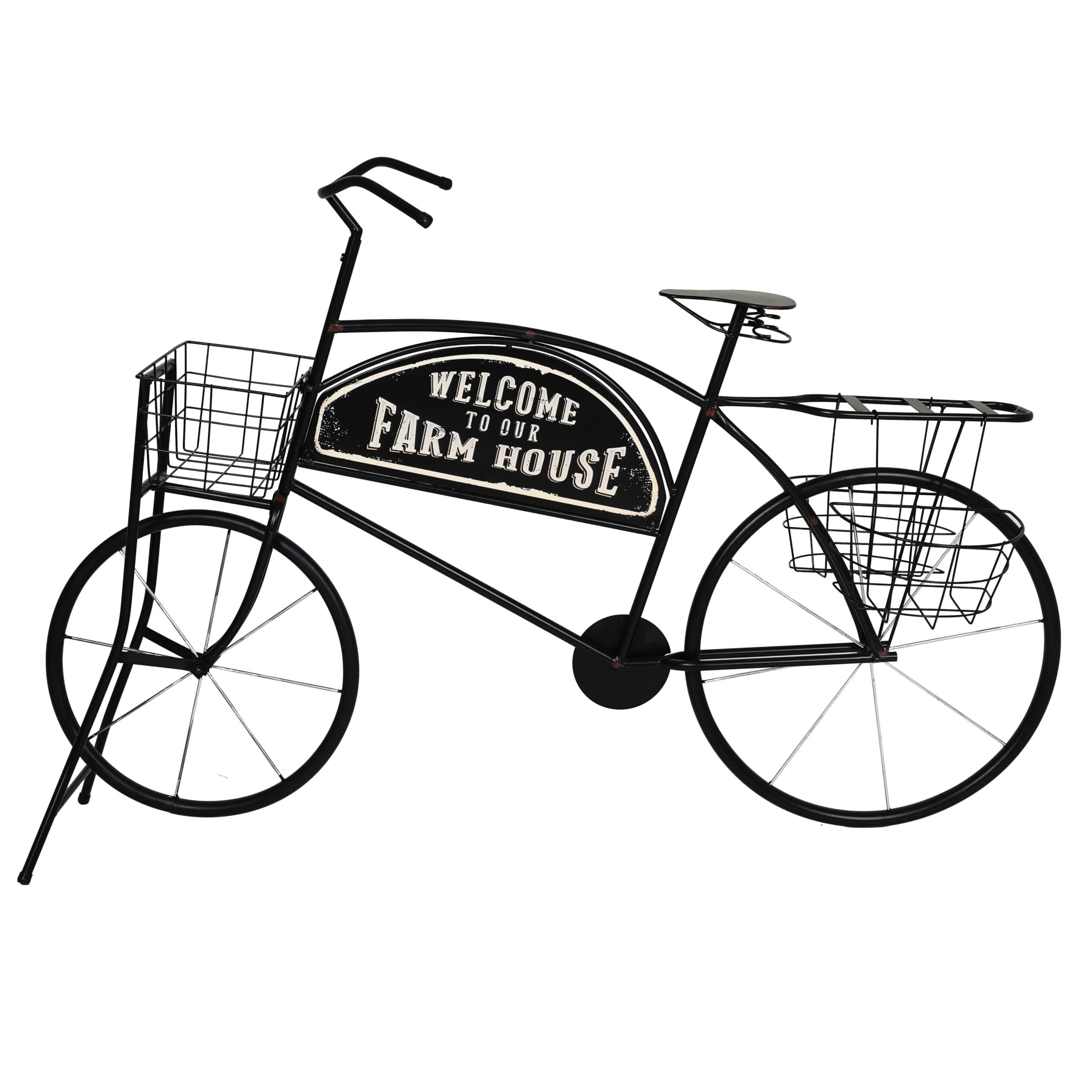 Espositore Bicicletta Vintage con Cestini in Ferro Decorativo per Vetrine e Negozi 134x32xH85 cm Bici Espositiva Stile Farmhouse per Allestimenti e Arredo