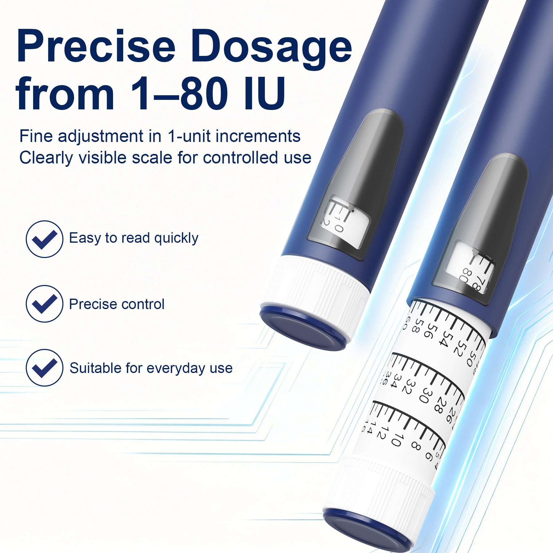 Set de Pluma de Insulina 5 Cartuchos de Vidrio 3 ml, 1–80 UI