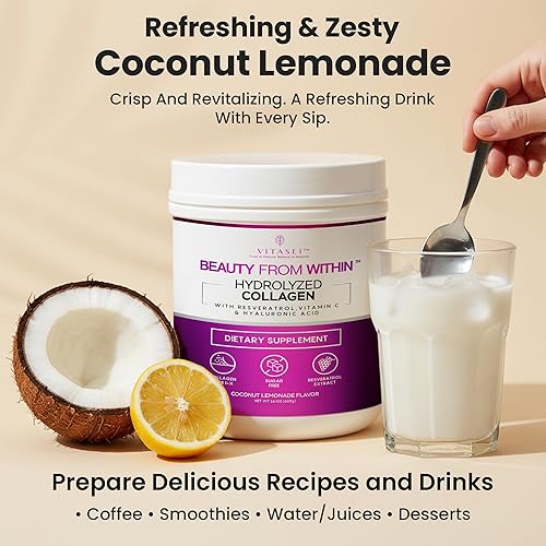 Miniatura 3 de VITASEI Polvo de péptidos de colágeno hidrolizados con resveratrol y vitamina C - Soporte para el cabello, la piel y las articulaciones - Colágeno