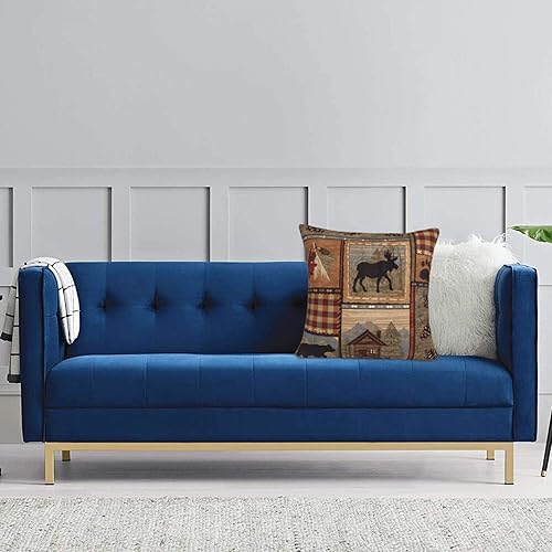 Miniatura 9 de Juego de 2 fundas de almohada cuadradas de 18 x 18 pulgadas color marrón retro para casa de campo, oso, alce, fundas de almohada decorativas para el