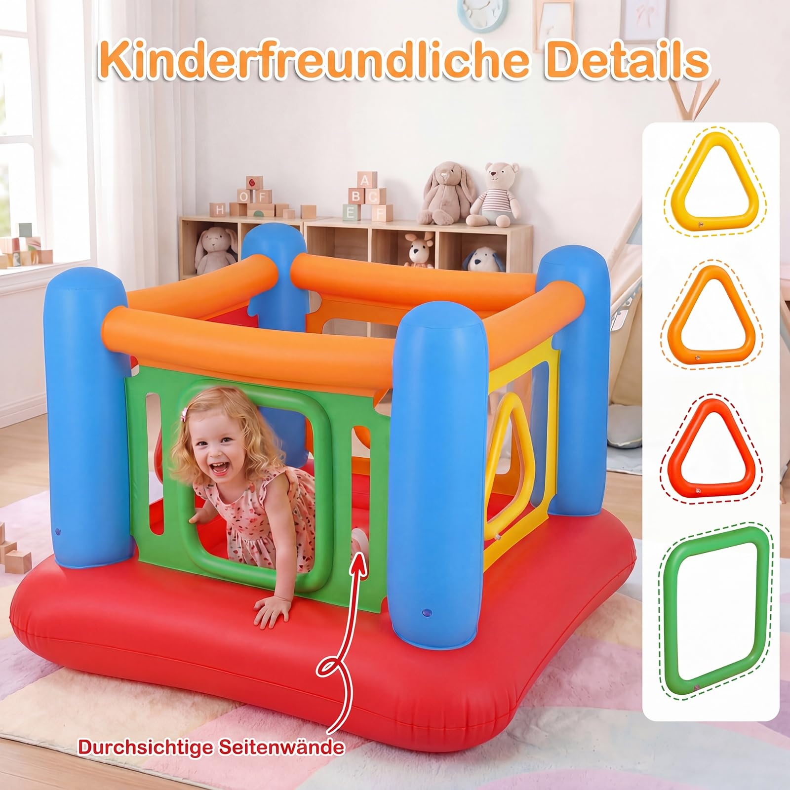 COSTWAY Hüpfburg, Bouncy Castle mit 4 Türen für Kinder, 160 x 160 x 125 cm (Rot + Blau)