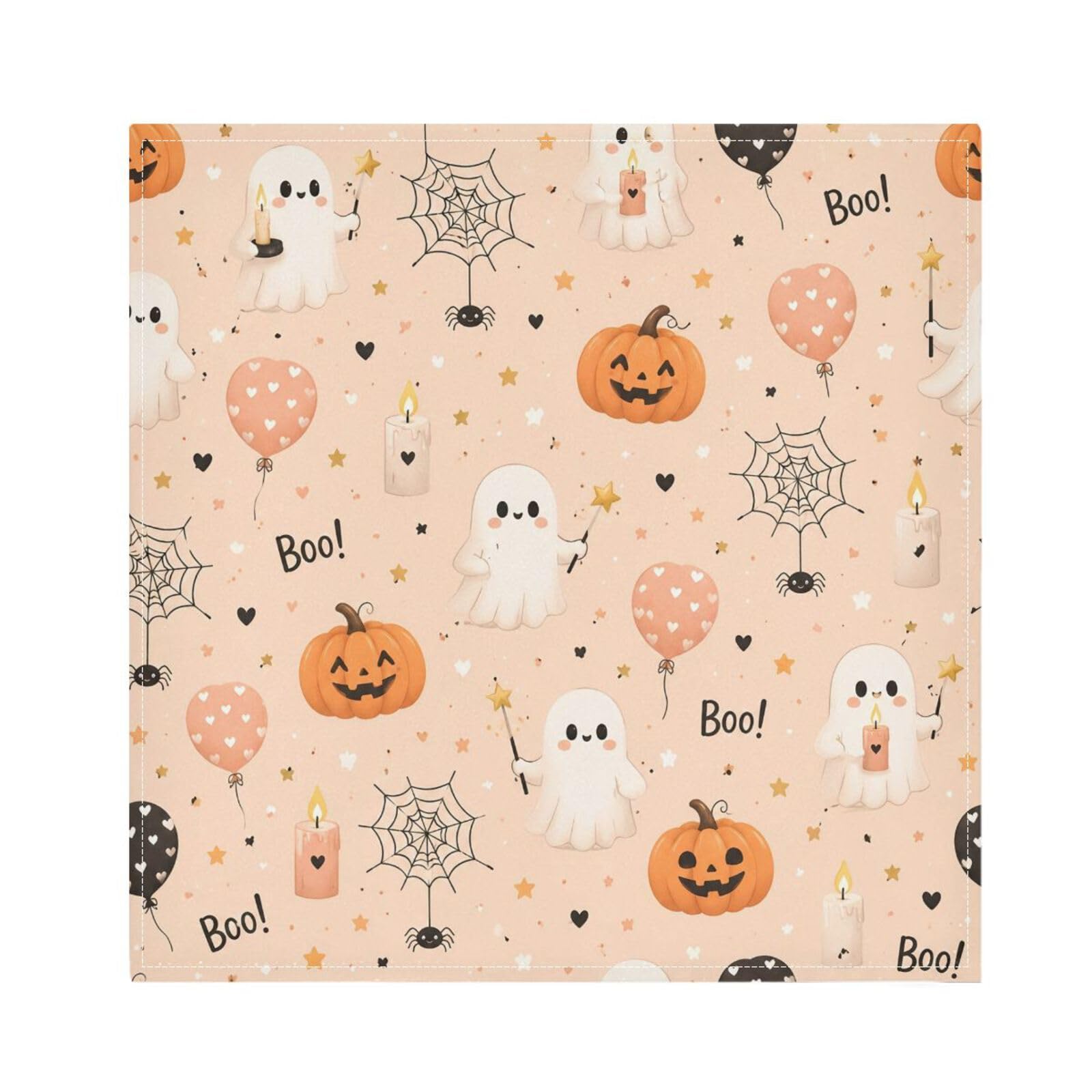 Ttgoth Halloween Boo Cloth Napkin Set of 6 Washable & Reusable Dinner Napkins for Dining Table, Banquets, Wedding, Party, 50x50 cm
