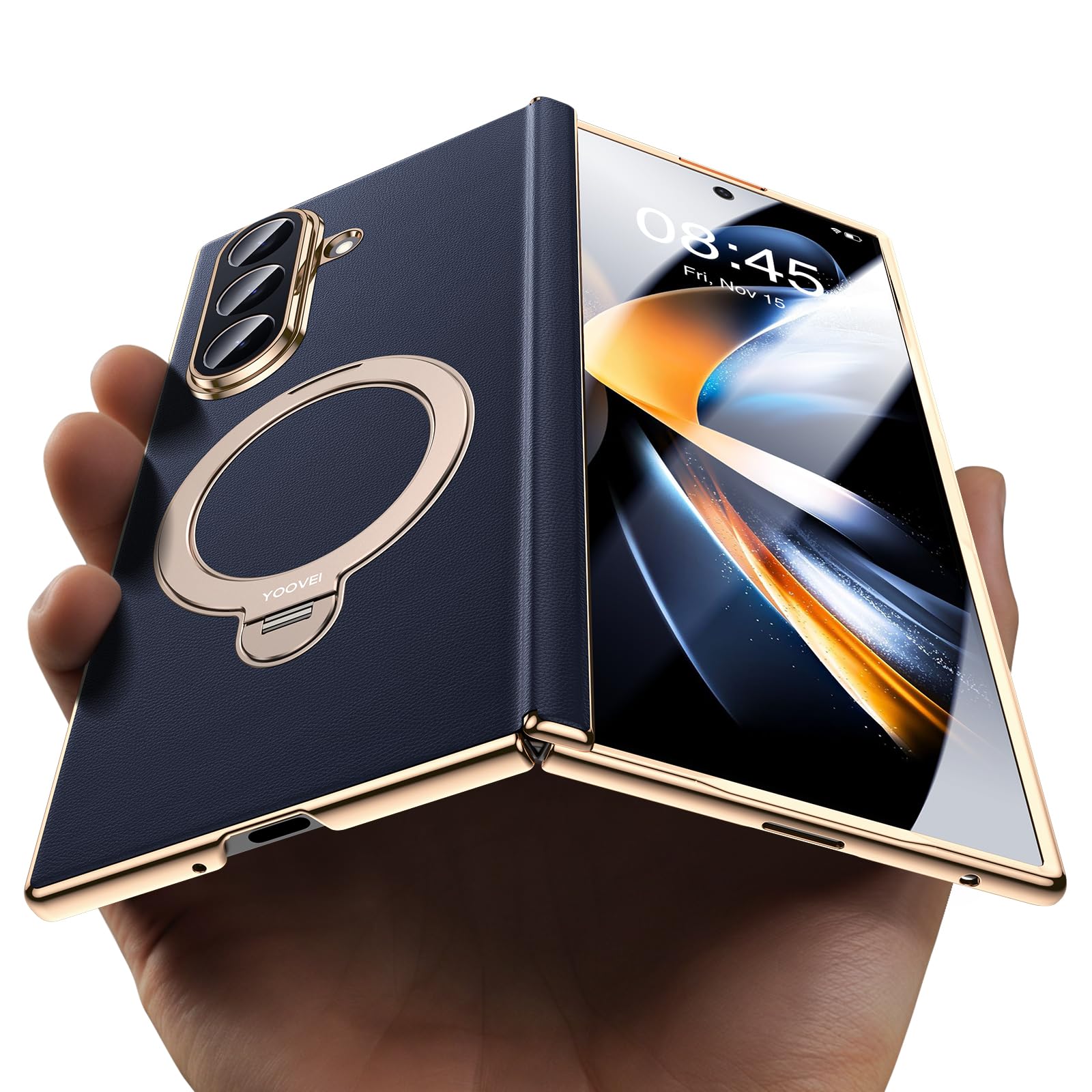 Photo 1 of YOOVEI Magnetic for Samsung Galaxy Z Fold 7 Case Luxury Leather [Hinge Protection] Built-in [Screen Protector] [Fit for MagSafe] Zfold 7 Case with Kickstand & Ring Holder,Blue