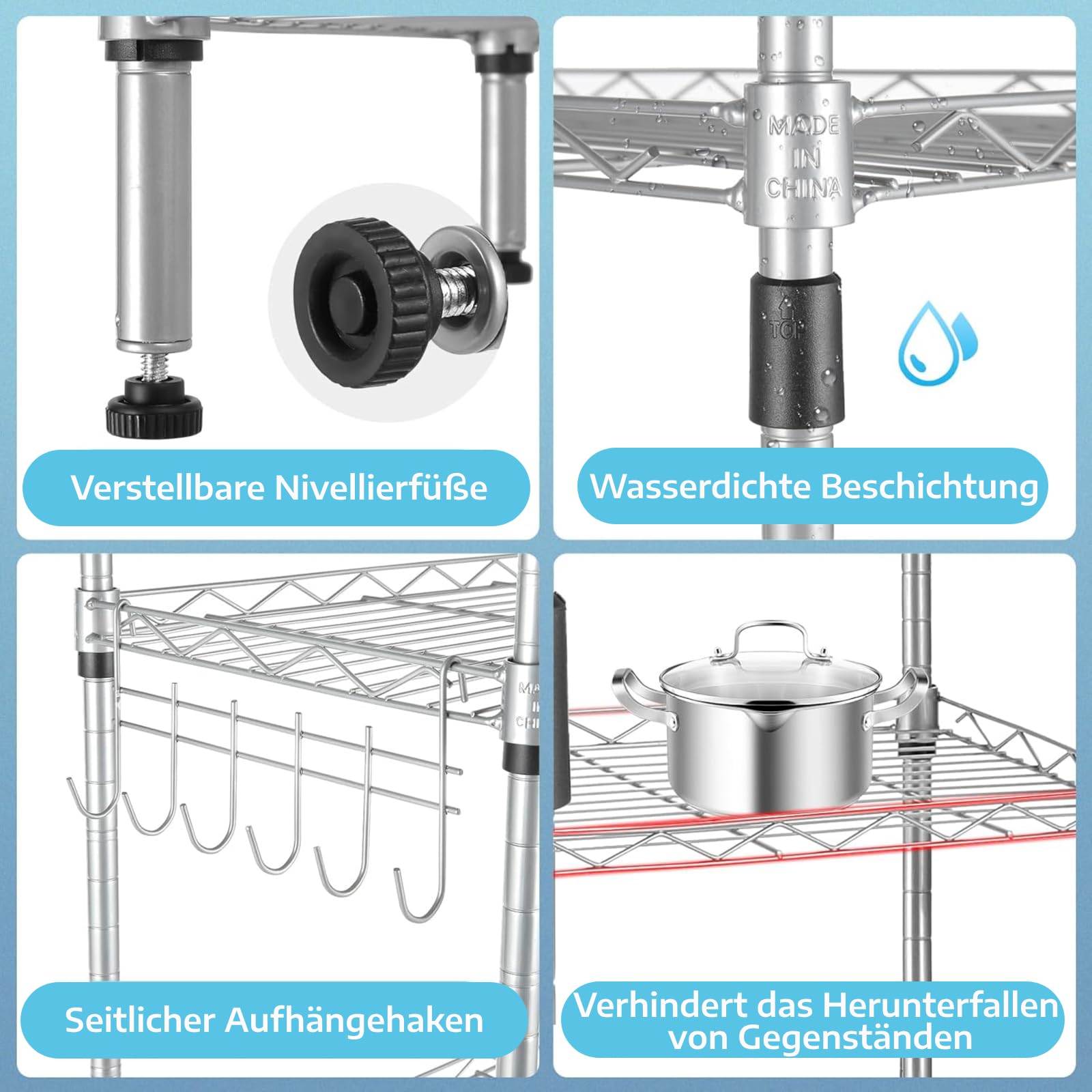 Himimi Regal,abstellraum Regal,Badezimmerregal Shelf,hoch schmal Standregale,Lagerregal 6 Ablage Küchenregal Metallregal, verstellbare Ablagen,Drahtkorb,54 x 29 x 160cm,Silber