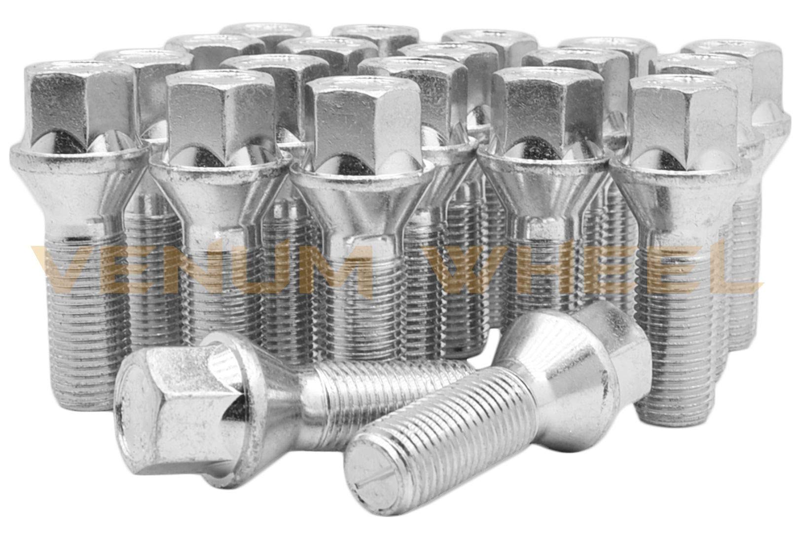 Chrome 12mm X 1.5 Stock Style Ball Seat Lug Bolt, 20mm Length Threads, Sold As 10 Pack