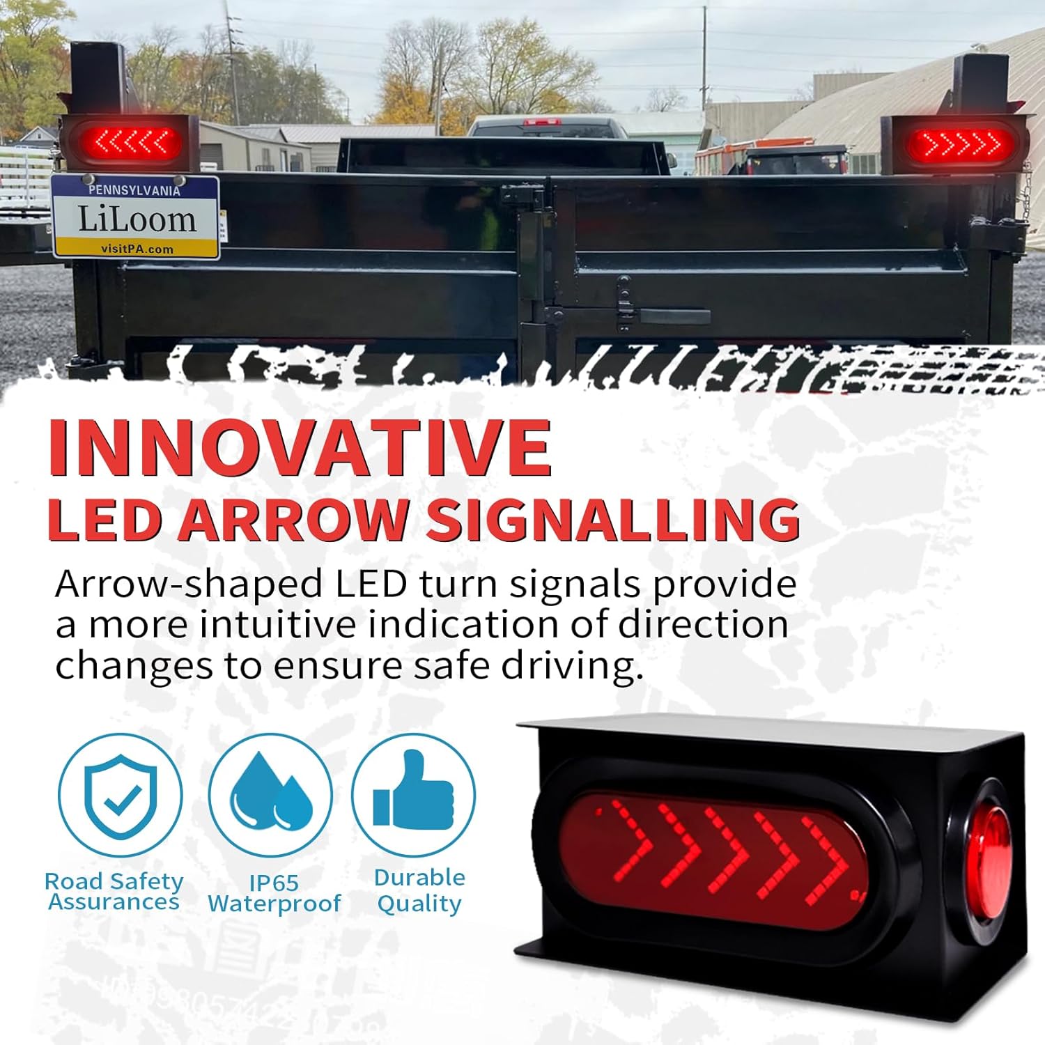 2Pcs Trailer Light Steel Boxes Housing Kit - Advanced Arrow-Style LED Turn Signals, Includes 6" Oval Tail Lights and 2" Round Side Lights - Perfect for Heavy Trucks, Trailers and More