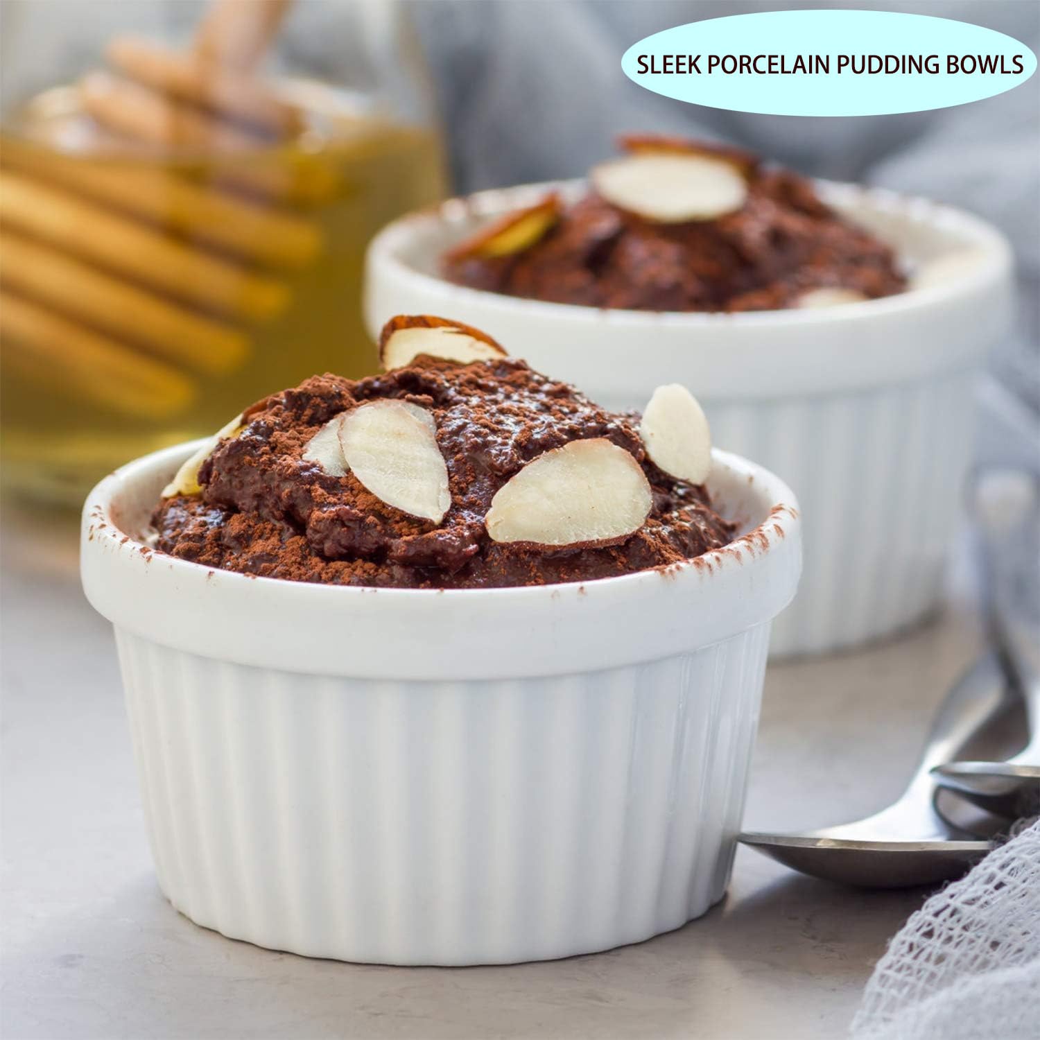 6 Pirottini in crema Brulee, resistenti al forno, in ceramica, per ciotole per ragout fini, per muffin, panna cotta, 10 cm, bianco