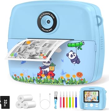 CNAPXAIA Kids Camera Instant Print, 2.4" Thermal Printing Photo Camera for Kids with 32GB Card & Print Paper, Creative Gift Toys for Boys Girls Birthday Presents Age 3-12 Year Old Blue