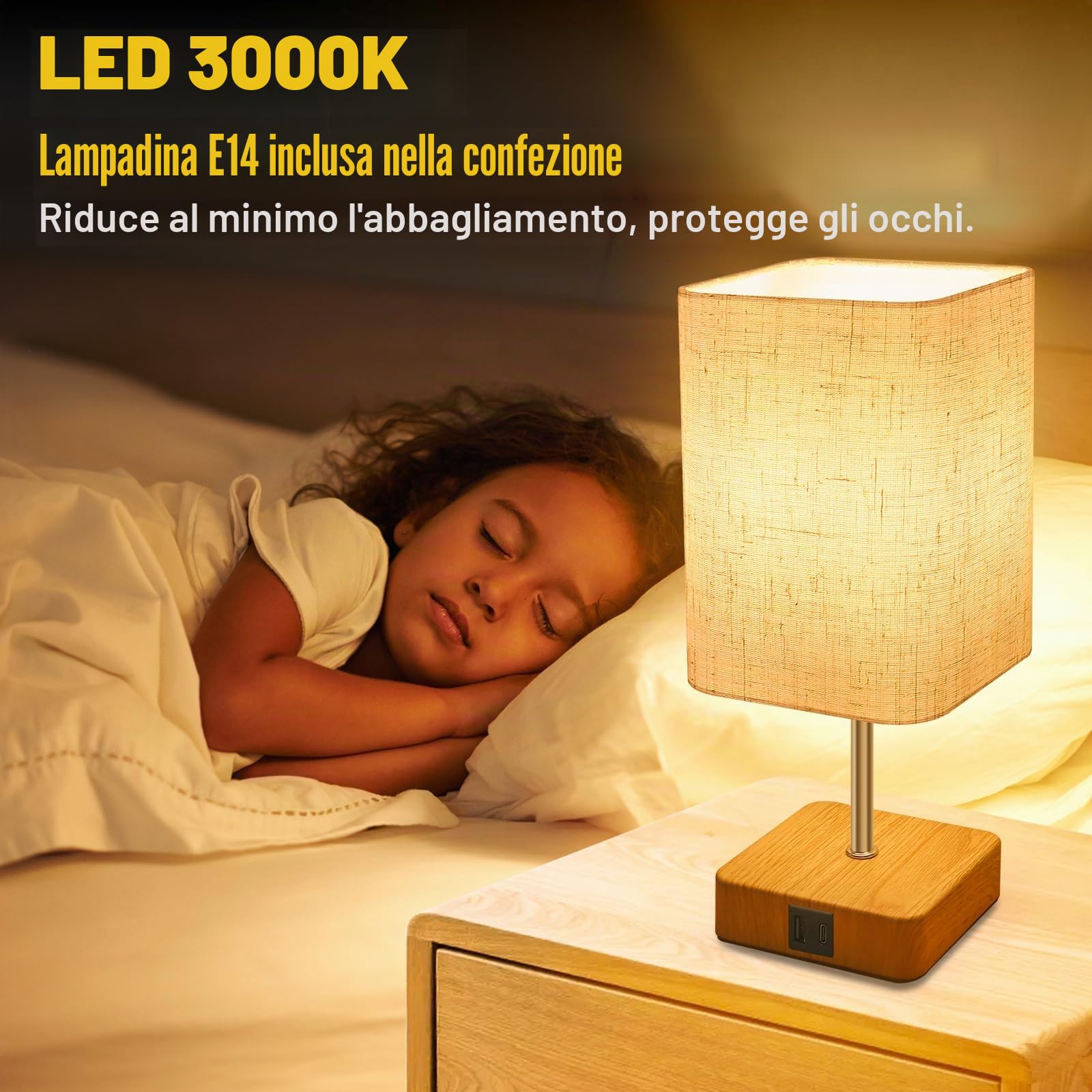 Jayencer Lampada da Comodino Touch Set di 2, Abat Jour Camera da Letto Touch Dimmerabile a 3 Vie con Porte di Ricarica USB A+C, Lampada da Tavolo per Camera da Letto Soggiorno Ufficio (USB-2)
