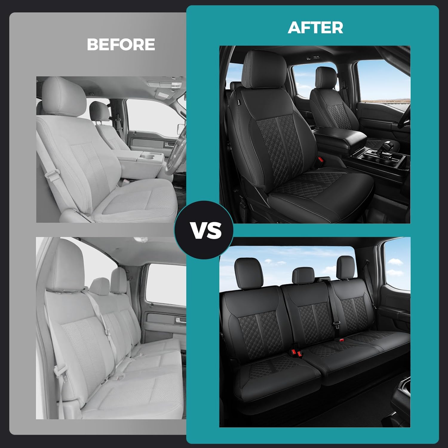 Custom Seat Cover for Ford F150 2010 2011 2012 2013 2014 - Fit Full Set Leather Truck Seat Cover for 2010-2014 F150 XL/XLT Accessories