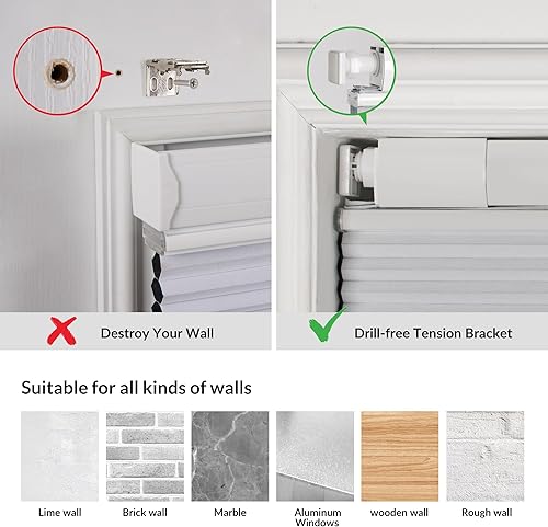 Miniatura 7 de BERISSA Persianas celulares opacas sin herramientas, sin taladro, de arriba hacia arriba, sin cordones, de panal para ventanas interiores, fáciles