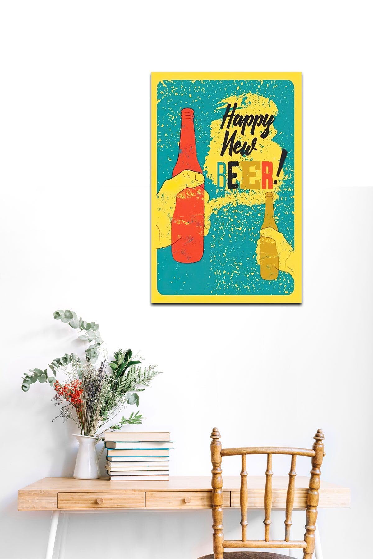 Dekolia Kuşe Kağıt Duvar Posteri Happy New Beer Retro Vintage Drtr0032
