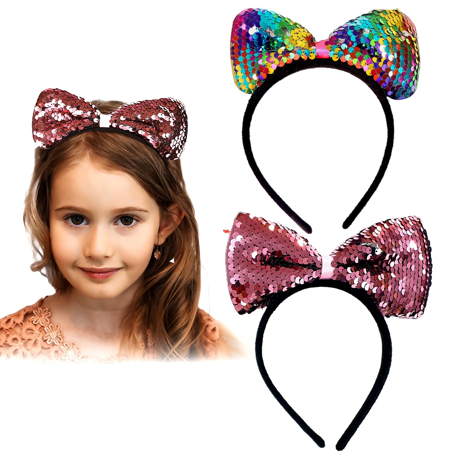 ANNA CREATIONS 2 Pcs Premium Plastic Bow Hairbands for Baby Girls – Cute Designer Headbands, Stylish Hair Accessories for Kids (Pack of 1)