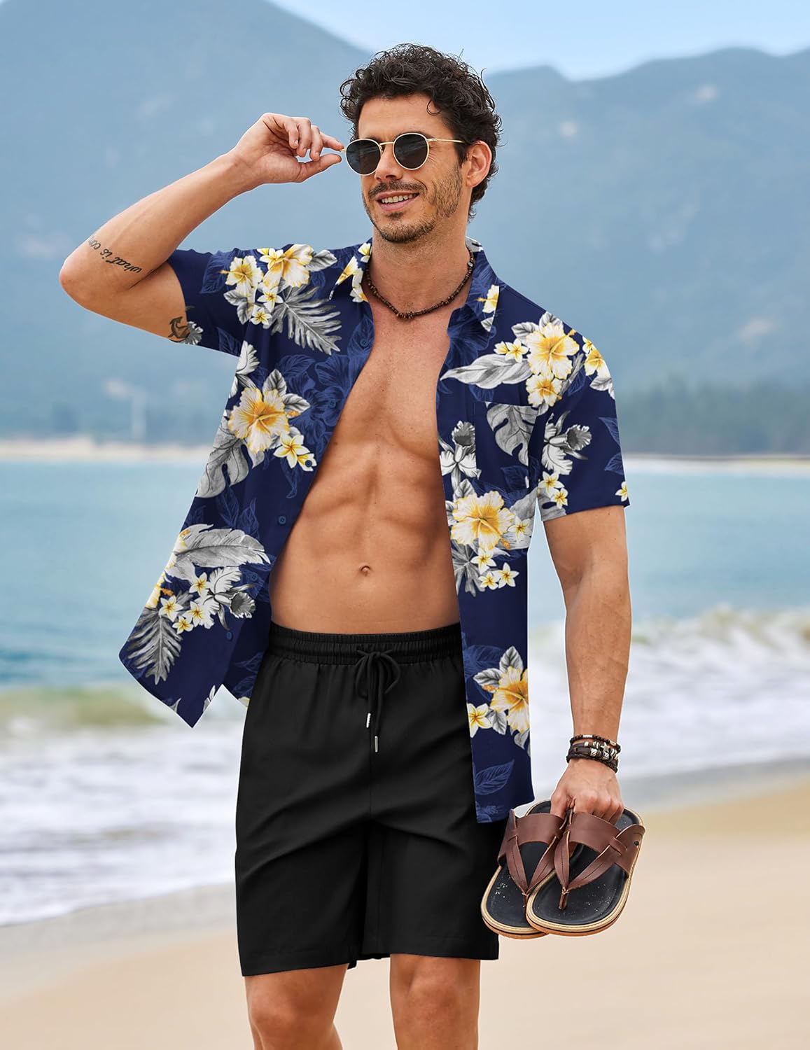 COOFANDY 2 Piece Set for Men Cruise Outfits Set Mens Summer Vacation Outfit Short Sleeve Button Down Shirts - Image 5