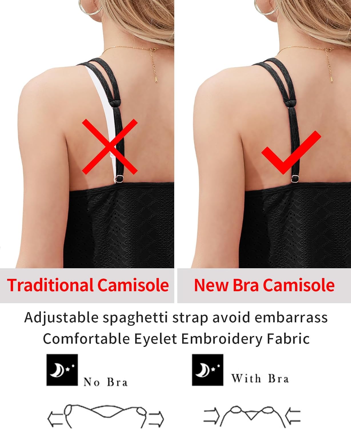 V FOR CITY Women's Tank Tops with Built-in Bra Flowy Eyelet Embroidery Camisole Adjustable Spaghetti Strap Camis Shirts - Image 4