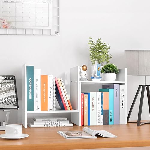 Miniatura 6 de Organizador de estante de escritorio, estantería de escritorio ajustable de madera, estantes de mesa, organizador de libros de escritorio para