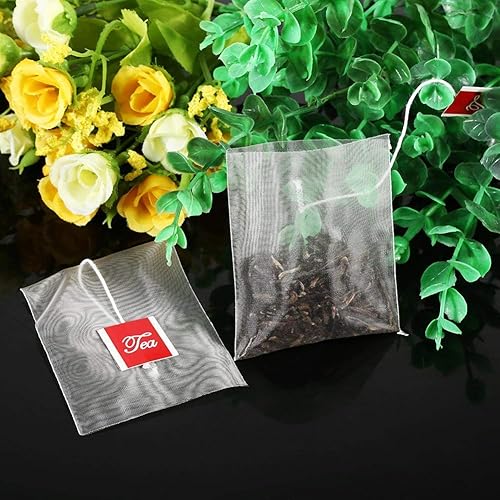 Miniatura 2 de Bolsas de nylon para té de hojas sueltas, 100 unidades, infusor de té vacío, filtro de especias y hierbas, bolsas con hilo doméstico. 2.8 x 2.4 in