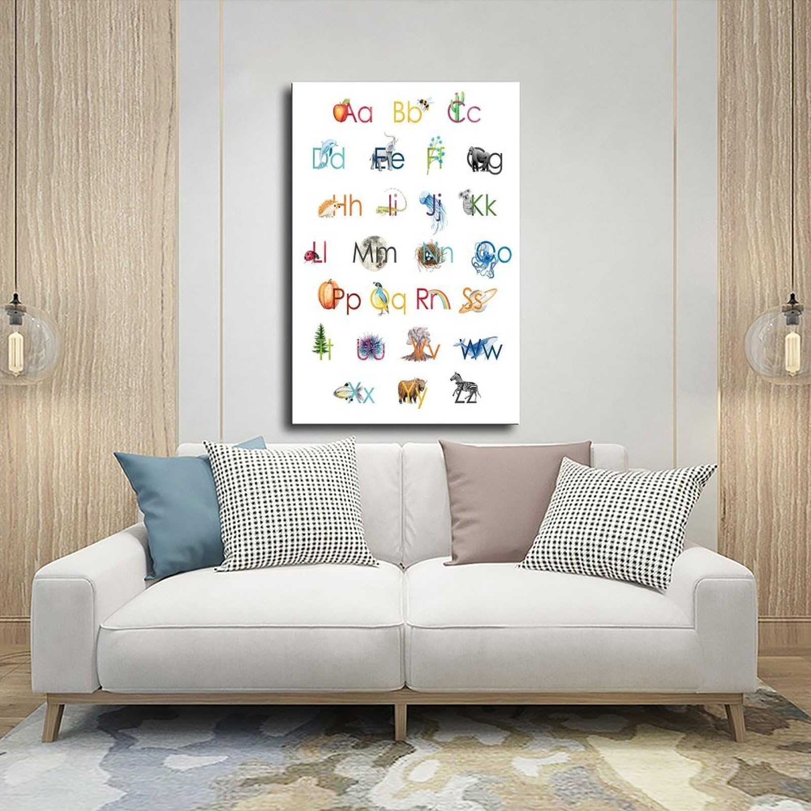 Poster éducatif sur toile avec lettres de l'alphabet naturel pour chambre d'enfant - Décoration murale pour salon, chambre à coucher - 40 x 60 cm