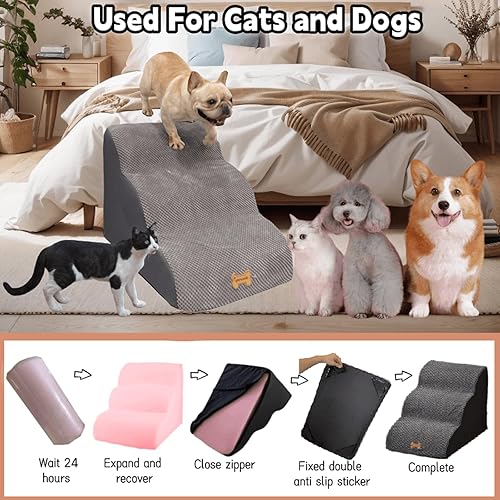 Miniatura 6 de Escaleras para perros a camas altas, escaleras para perros de 3 escalones para que los perros se suban a la cama sofá de 16 a 20 pulgadas, escaleras