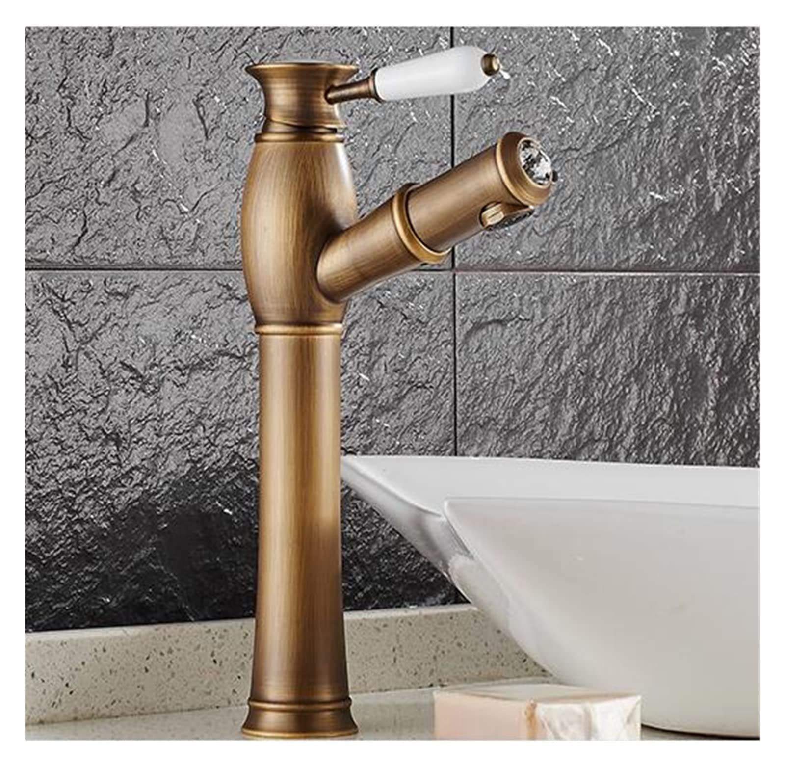 Robinet de lavabo bronze antique en laiton surélevé style pommeau de douche