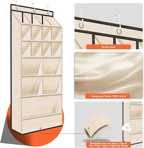 Miniatura 3 de Organizador de zapatos para colocar sobre la puerta con bolsillo grande, zapatero colgante en la parte trasera de la puerta, soporte para zapatos