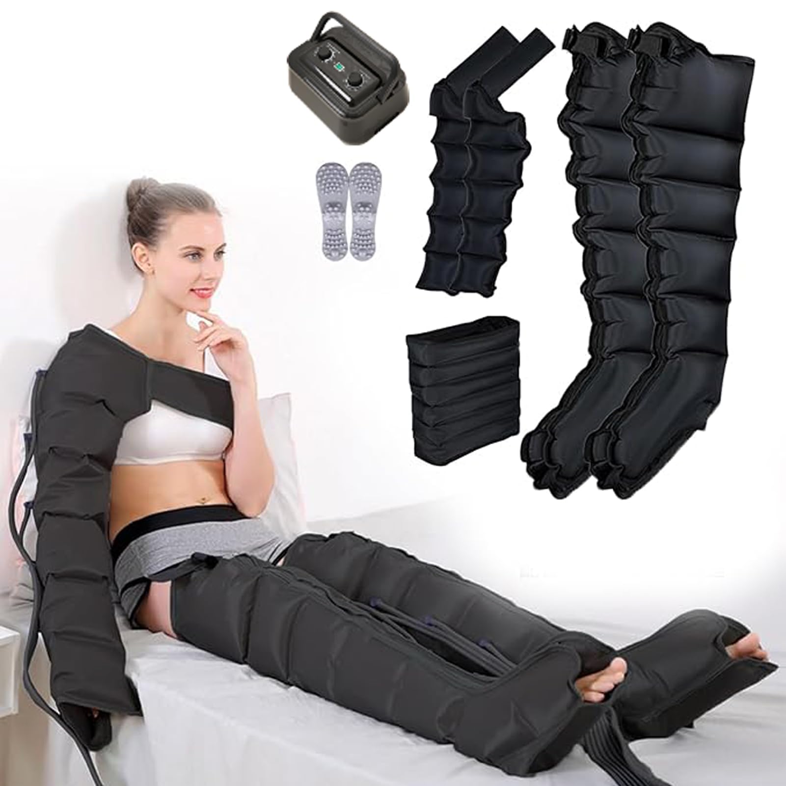 Massaggiatore Elettrico a Compressione d'Aria | Massaggiatore Gambe Linfodrenante | Macchina per Pressoterapia a Casa | Massaggiatore Compressione d'Aria per Vitelli | Pression Réglable,Anticellulit