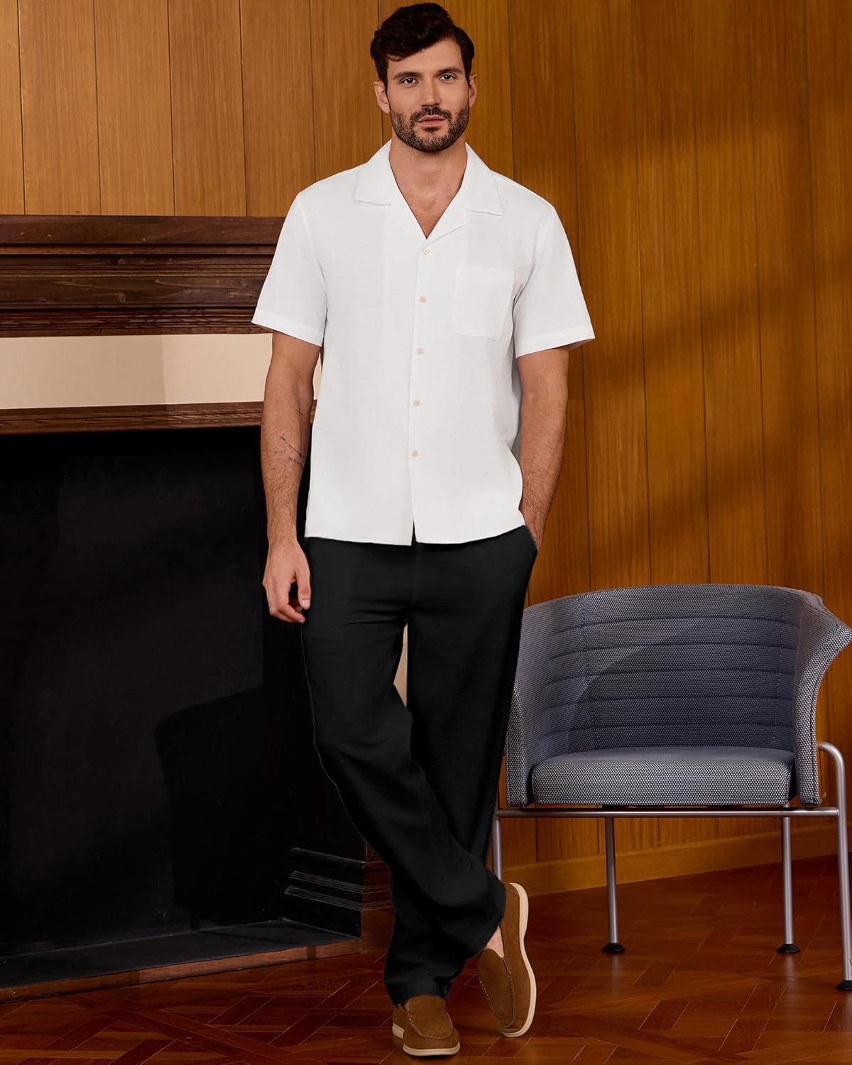 Kallspin Men's Cotton Blend Button Down Shirt Short Sleeve Casual Lightweight Summer Vacation Beach Shirt Cuban Collar - Image 7