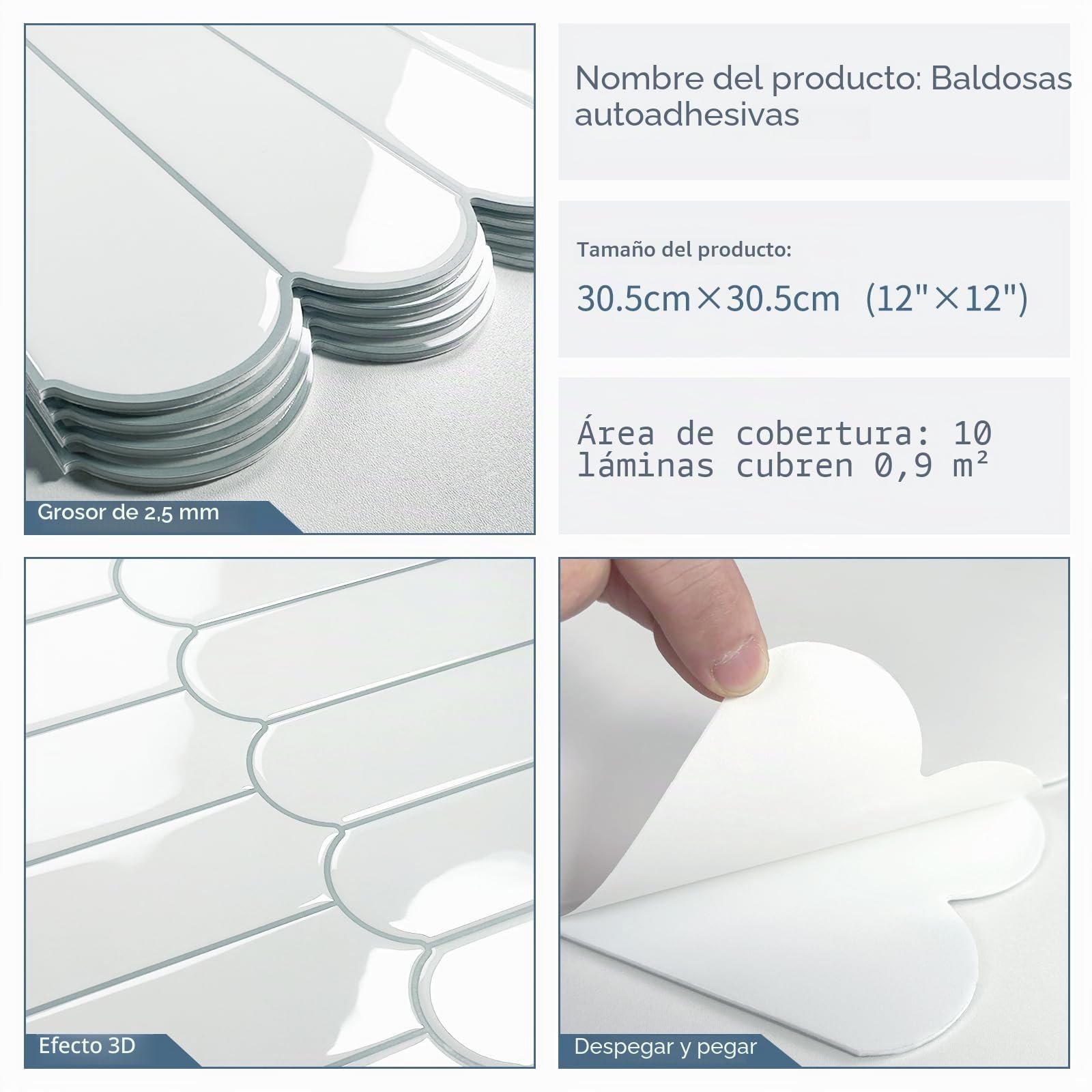 Vinilo Azulejo Baldosas Adhesiva Cocina Pared 3d Blanco (10 Piezas) | autoadhesivo peel stick wall tiles baño wc lavabo cuarto de baño