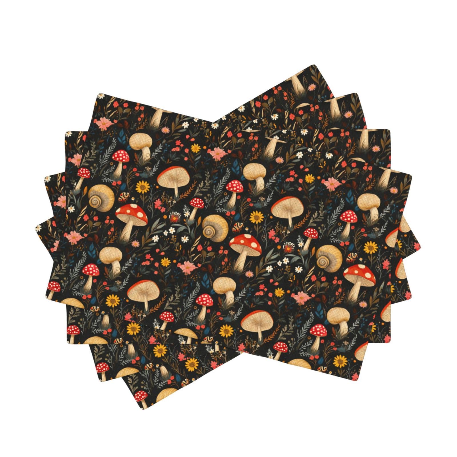 Set de table champignon et escargot en faux lin lavable 30x45 cm - Lot de 4 de cuisine