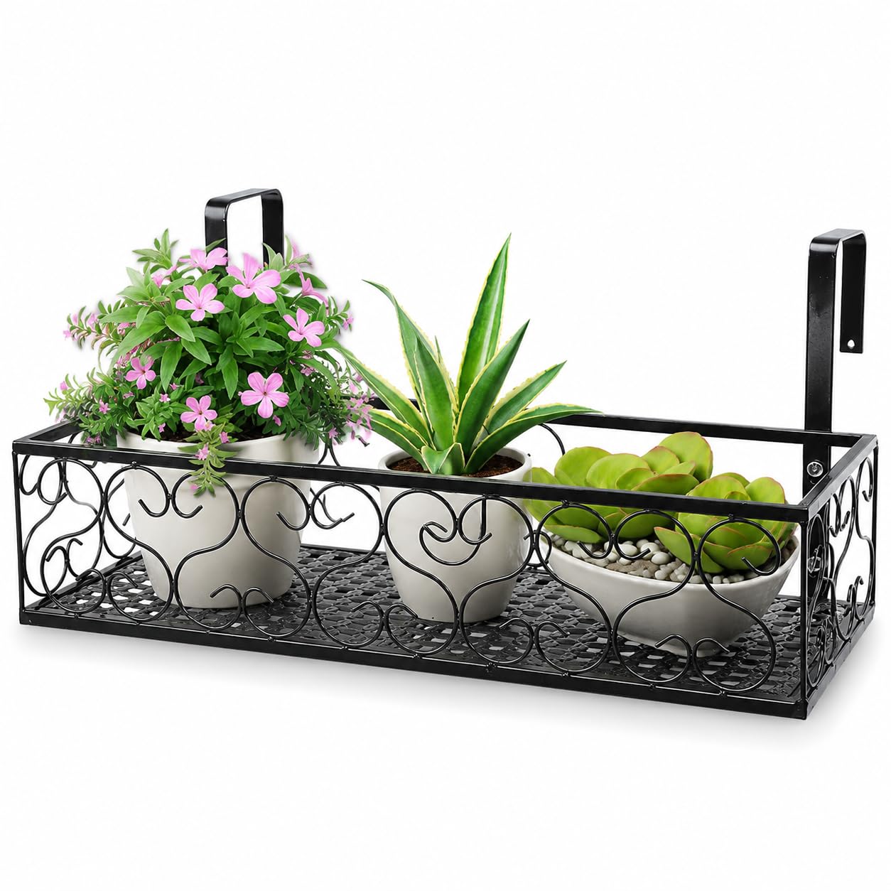 Support Pot de Fleurs, Pots Suspendus Balcon Stockage de Plantes Fer avec Crochet Amovible pour Clôture, Jardin, Mur Décor
