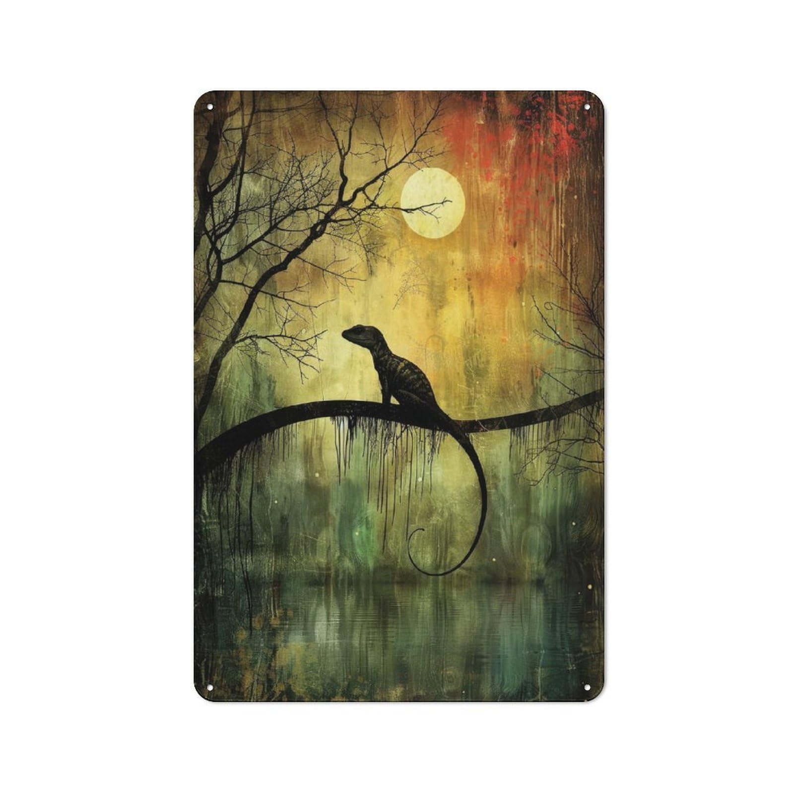 Junmoney Moonlit Lizard Retro Tin Sign 30X20cm For Lounge Or Reading Corner, For Home Wall Decor Collectors