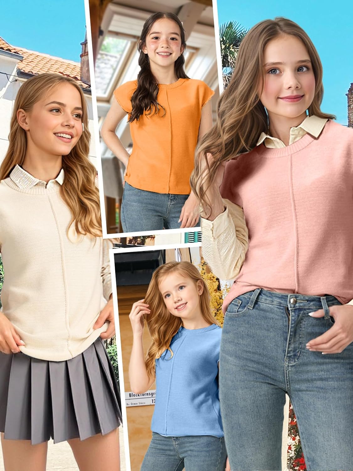 Girls Spring Summer Cap Sleeve Teen Tops Cute Casual Loose Knit Shirts Lightweight Vests Clothes Fashion Tops - Image 4