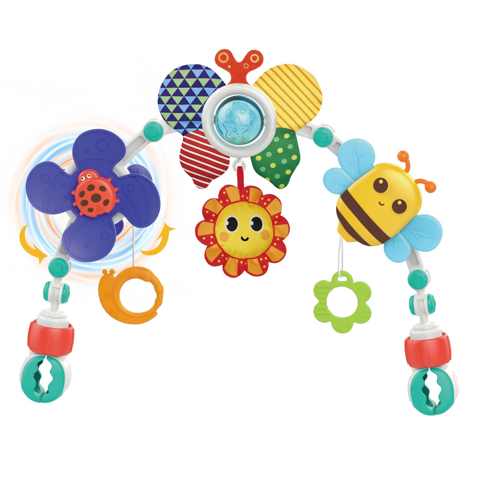 HANMUNBaby Stroller Arch Toy, Infant Car Seat Toys Mobile for Baby, Crib Bouncer Bassinet Toys, Newborns Sensory Activity Pram Toy, Suitable for 0 1 2 3 Years Old Girls and Boys (Bee)