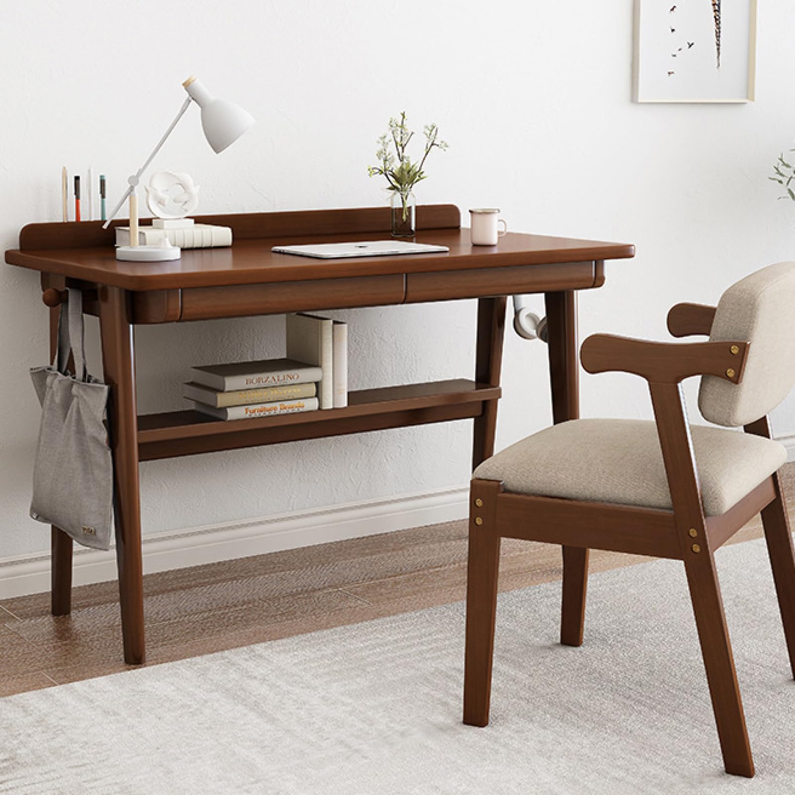 Bureau gain de place en chêne massif pour chambre, fini le désordre avec ses rangements