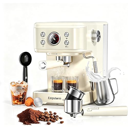 Empstorm 04E 20 Bar Espresso Machine with Milk Frother Steam 1100W White