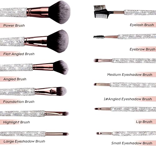 Miniatura 8 de KEYPOWER Bling Rhinestone Maquillaje Cosmético Joyería Organizadores Cajón & 12PCS Maquillaje Brocha con bolsa (blanco)