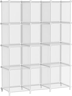 AWTATOS Cube Storage Organizer, Closet Organizers and Storage, 12 Cube Shelves Bookshelf, DIY Stackable Plastic Clothes Organizer Shelving for Bedroom, Home, Transparent Twill
